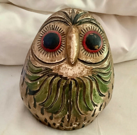 Vintage Mid century modern chalk Pottery Owl Figurine statue mcm