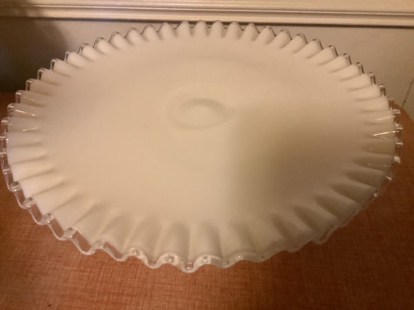 Vtg silver crest  Fenton Milk Glass  Pedestal Round Cake Serving Plate 13”