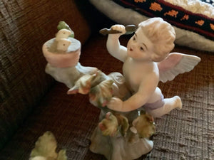 Vintage LEFTON China Hand Painted Cupid Angels Arrows Ceramic Figurines # 952