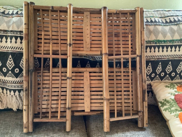 Vintage Wicker Folding Shelf Bamboo Cane Tiki Retro Shelves Mid Century Boho