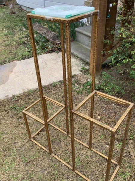 Vtg tier Hollywood Regency Brass gold tone glass plant stand table display shelf