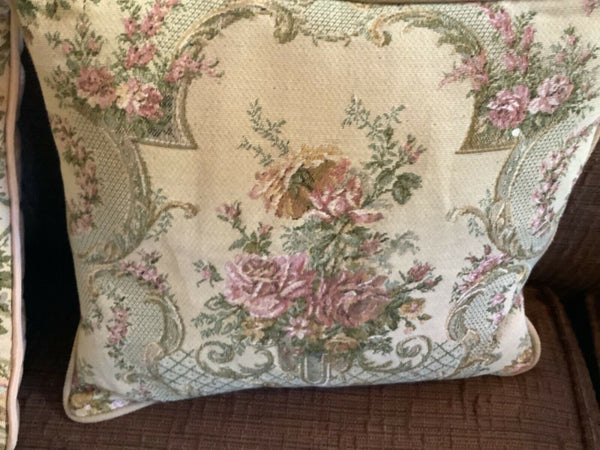Vintage pair floral roses Tapestry Throw couch chair Pillows Rectangular