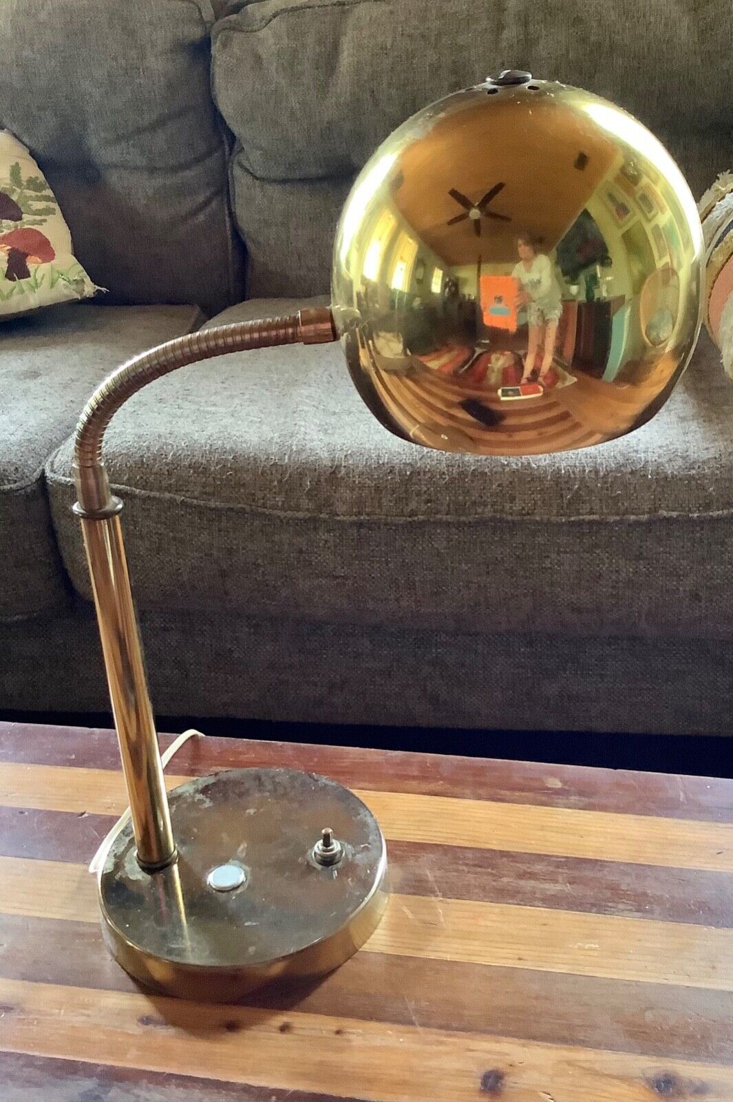 Vtg Brass Gold tone Eyeball Lamp Ball Orb Globe mid century modern gooseneck