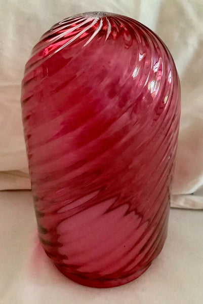 Vintage antique Cranberry Red pink Swirl Glass Lamp Shade Globe