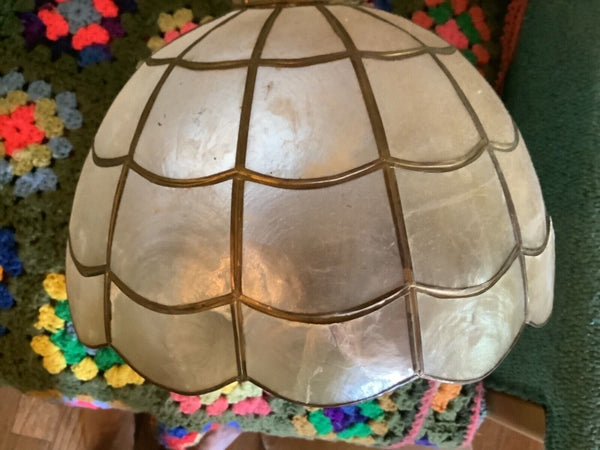 Vintage Mid Century modern mcm 1960s Capiz Shell HANGING Light Lamp shade swag