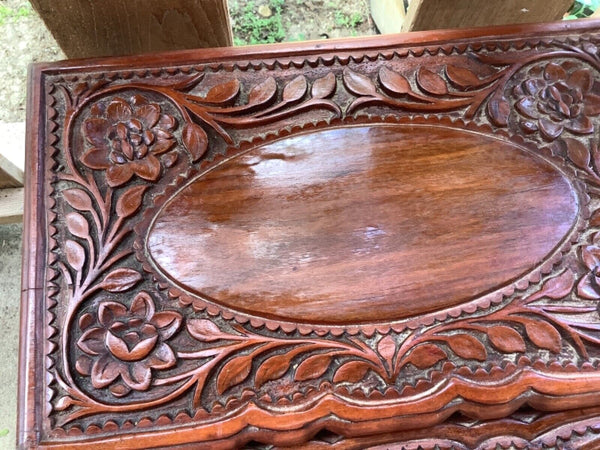 Vintage Set 4 Floral wood wooden Nesting end side Tables Carved  drawers chest