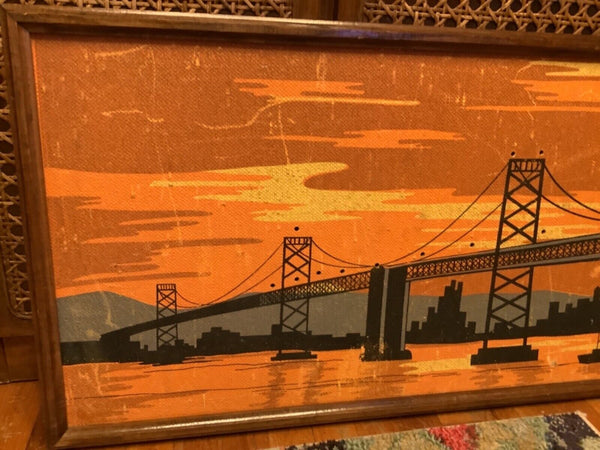 Vtg Belart lighted pictures Mid-century Cityscape Golden Gate Bridge wall art