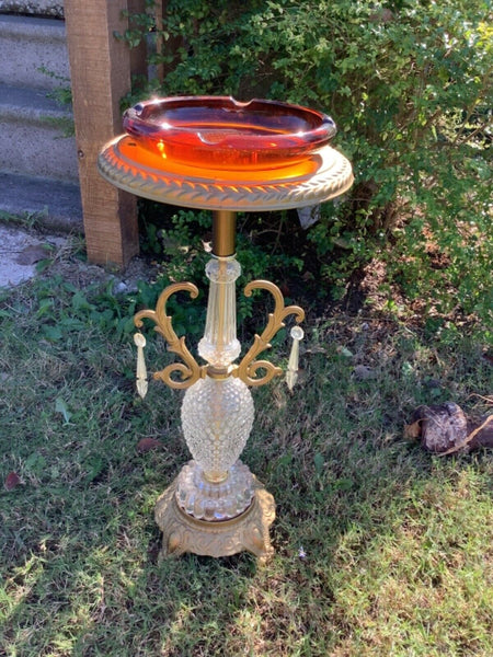 Vintage mid Century glass Standing Ashtray Cigarette smoking Stand Prisms