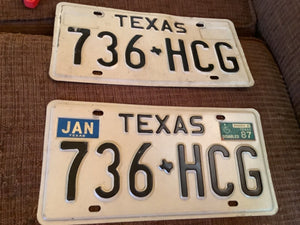1987 Texas License Plate Pair 736 HCG