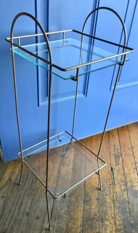 Vtg Brass gold tone Side end Table Glass Top Plant Stand Hollywood Regency MCM
