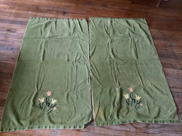 Vintage Fieldcrest MCM mid century Bath hand Towel Set Green tulip USA