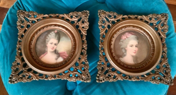 Vintage Pair of Cameo Creations Framed Victorian Women Pictures Wall Plaques