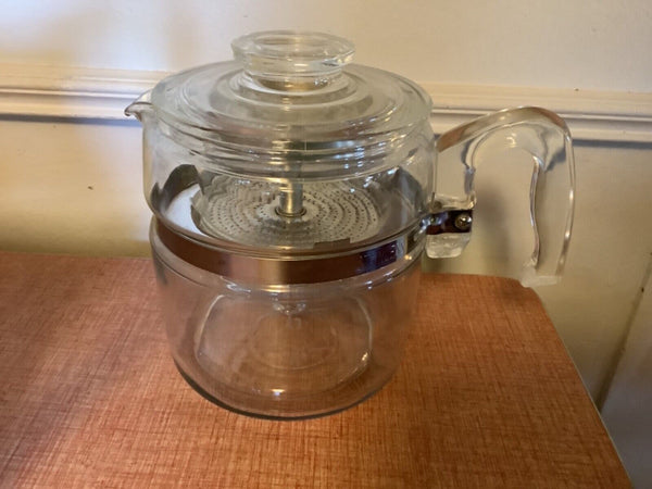 MINT Vintage 6 Cup Glass Pyrex Flameware Percolator Coffee Pot Complete 7756B