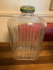 Vintage Green Depression Glass Ribbed Refrigerator Water Bottle w/Metal Lid