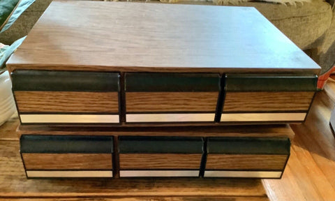 VTG Drawer 42 Audio Cassette Tape Storage Holder box Case Faux Wood Grain Lot 2