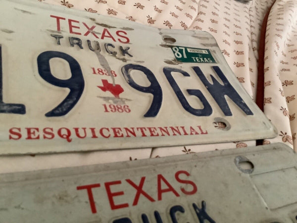 Vtg 1836 1986 TEXAS  PASSENGER  pair LICENSE PLATES 019 9GW Sesquicentennial