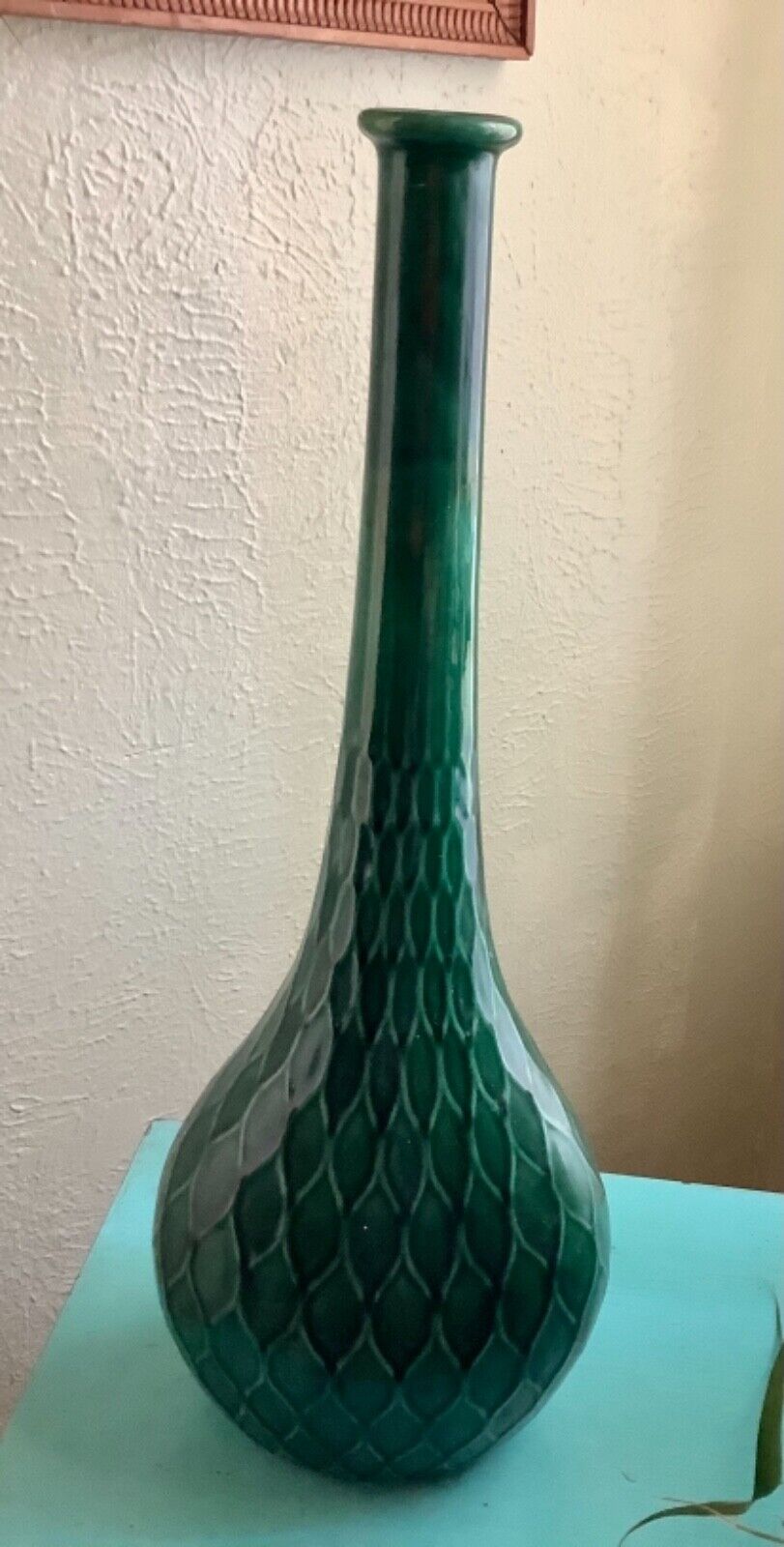 Vintage Large tall VASE Mid Century Modern mcm Green pottery