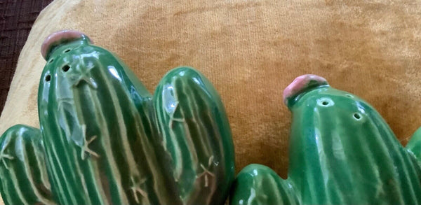 Vintage Treasure Craft Ceramic Green Salt Pepper shakers cactus