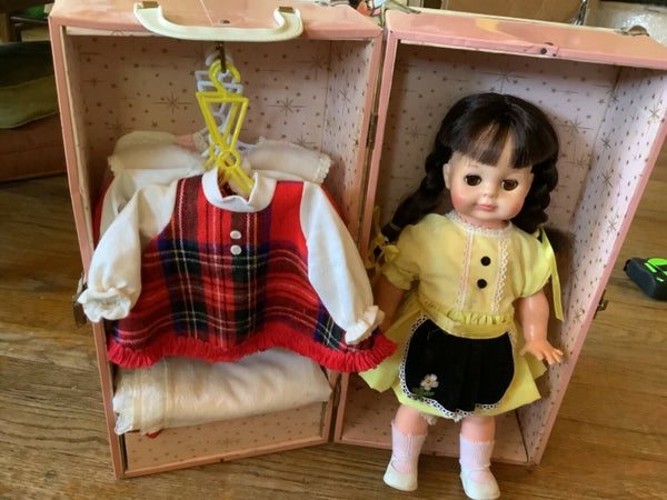 Vintage Vogue Doll with Lot of Clothes dress hangers  and trunk pink
