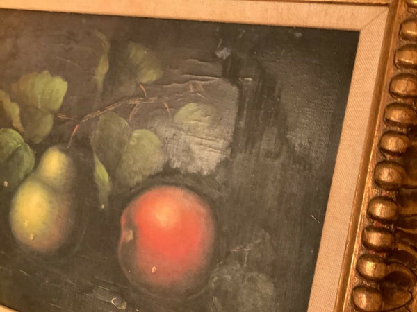 Antique vintage oil painting fruit still life signed gold carved frame framed