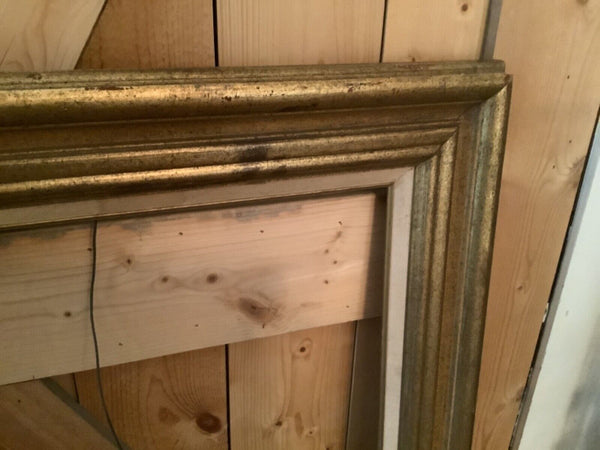 Vintage Mid Century wood wooden extra Large Picture Frame Gold Linen Mexico