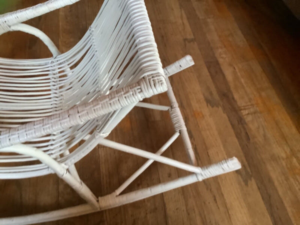 White wicker rattan bentwood rocking rocker  child chair vintage cradle