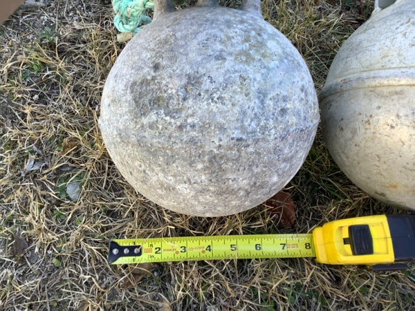 Vtg pair Antique Deep Sea metal zinc float buoy BELL with rope