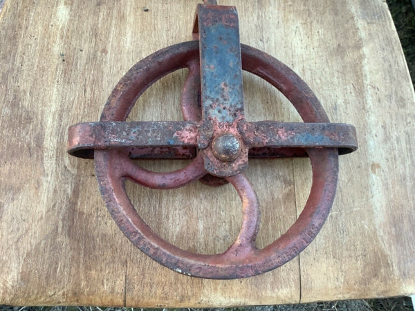 Vintage Pulley Wheel Hook Farm barn Iron Industrial farmhouse 250 lb