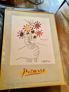 Vintage Picasso Framed Floral flowers Picture Print wall Art picture lithograph