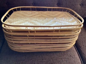 Vintage Lot Of 10 Bamboo Woven Rattan tv Wicker Tiki Bar Serving Trays party