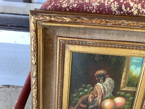 Vtg K Mills Monkey Painting Oil on Canvas Signed & Framed picture frame gold