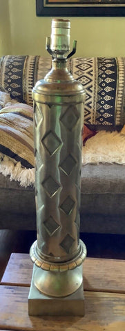 VTG Table Lamp metal Brass Column Tall diamond cut out mid Century modern retro