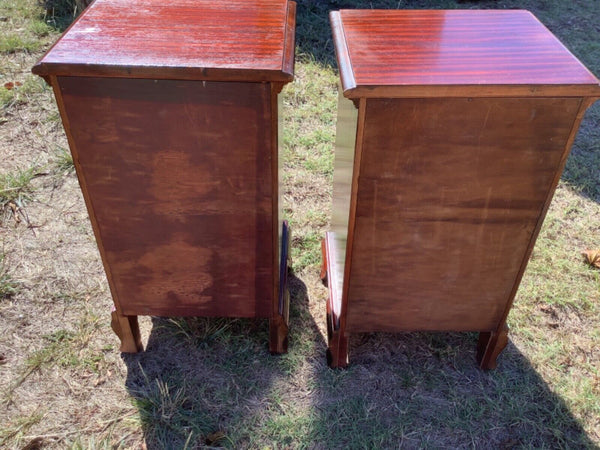 Vintage wood antique nightstands pair chippendale style with drawers end tables