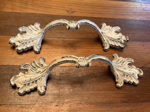 Pair large French Provincial Shabby Dresser furniture Handles Pulls Vintage *