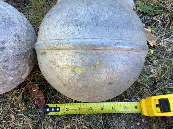 Vtg pair Antique Deep Sea metal zinc float buoy BELL with rope