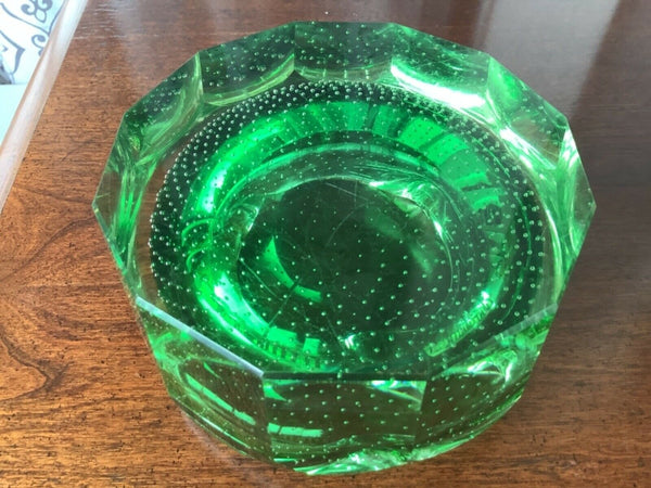 Vintage Murano? Green thick glass Bubble mid Century modern MCM Ashtray