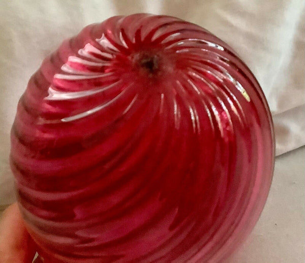 Vintage antique Cranberry Red pink Swirl Glass Lamp Shade Globe