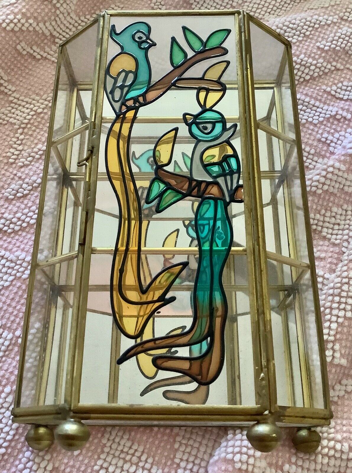 Glass and brass curio cabinet sales