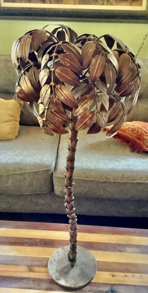 Vtg Mid century Hollywood regency Palm Tree leaf table lamp metal gold gilt part