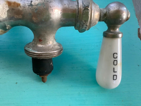 vintage antique farm sink faucet porcelain knobs levers salvage hot cold