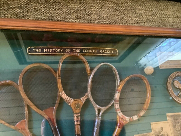 The History Of The Tennis Racket 1880s-1950s Wimbledon 20x11" Shadow Box Display