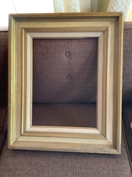 Vtg gold  Mexico mid century McM Wood wooden Picture Frame Linen holds 12 by 16