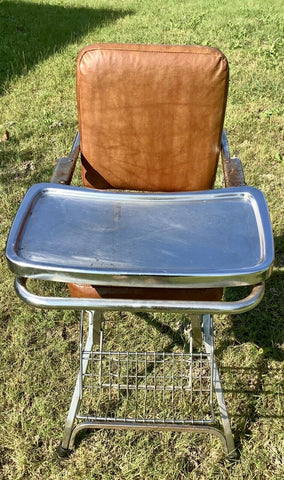Vintage Folding Metal High Chair Chrome Vinyl Retro Mid Century modern mcm