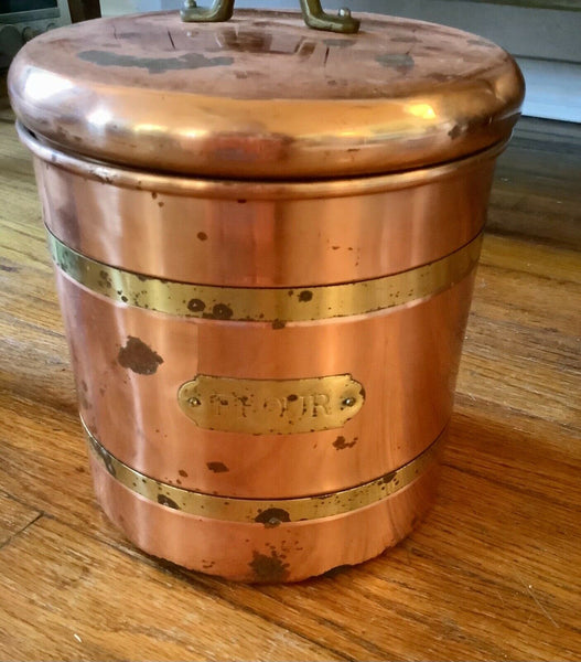 Set of four 4 copper brass clad storage canisters nesting vintage