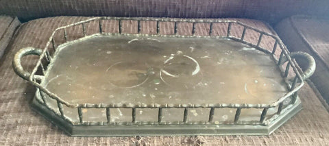 VTG MCM Hollywood Regency Brass Faux Bamboo Serving Tray Handles mid Century