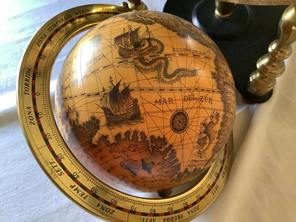 Vintage Metal brass Old World Desk table Globe Zodiac Astrology