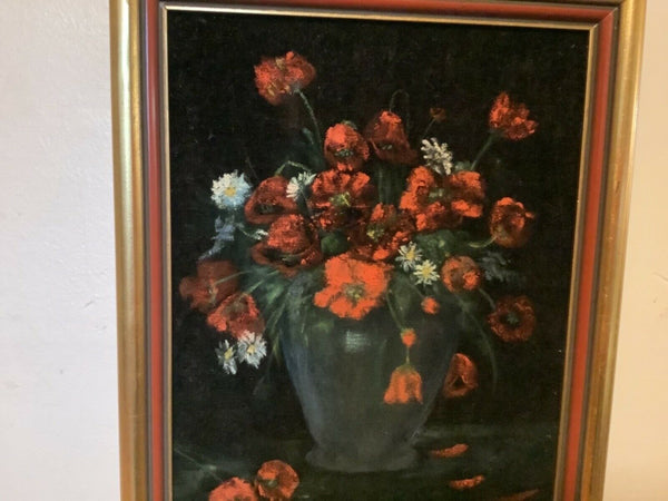 Vintage Framed Velvet Painting with Flowers gold frame