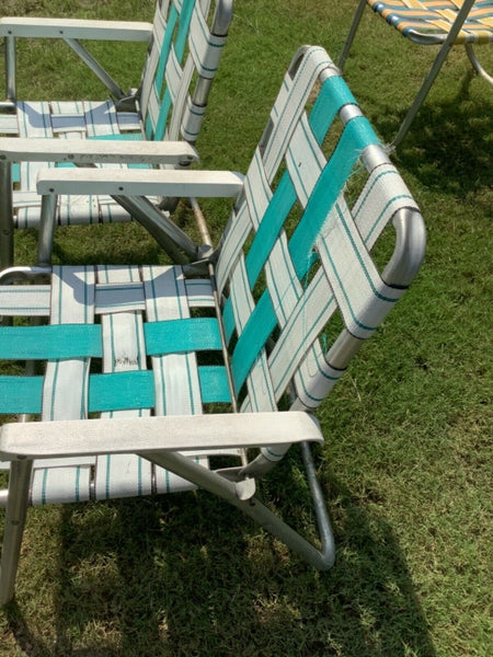 Vintage Aluminum Folding Tube Frame Lawn Chairs Matching Pair
