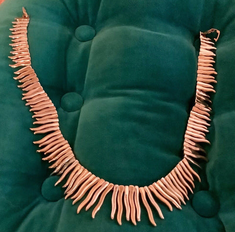 Vintage Gold Tone Spike Bib Necklace Statement Chain Choker Collar