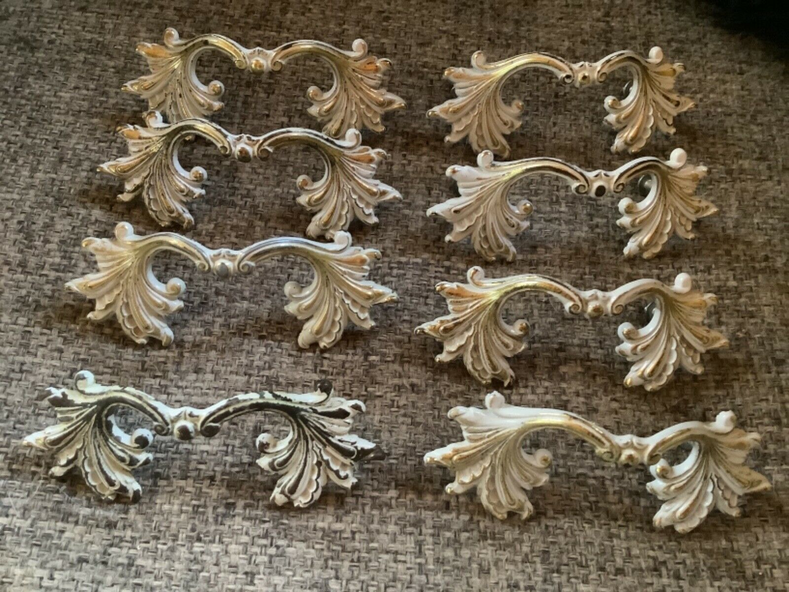 8 Vintage Curved French Provincial Drawer Pulls handles Antique Brass